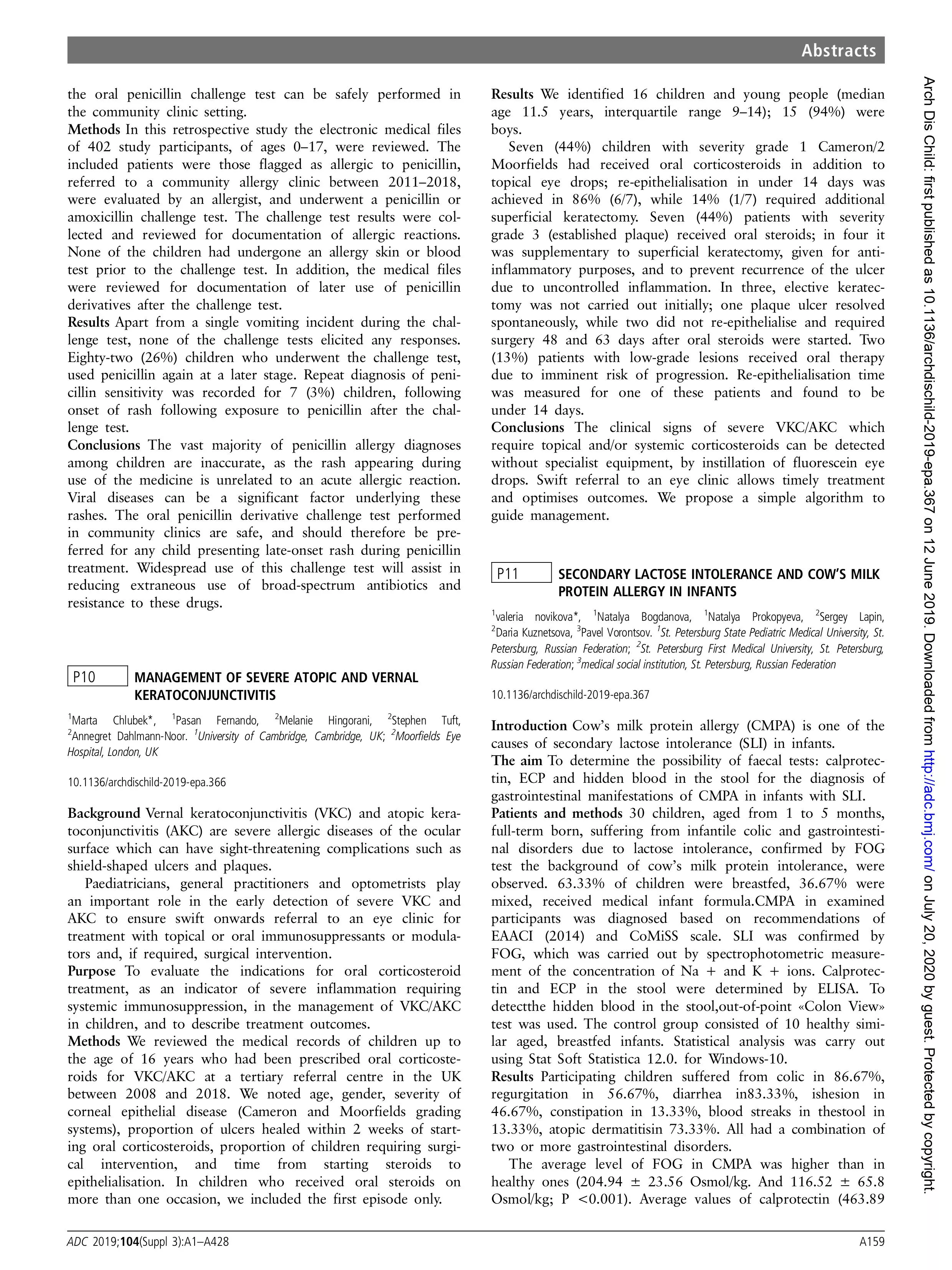 Secondary lactose intolerance and cow's milk protein allergy in infants Secondary lactose intolerance and cow's milk protein allergy in infants