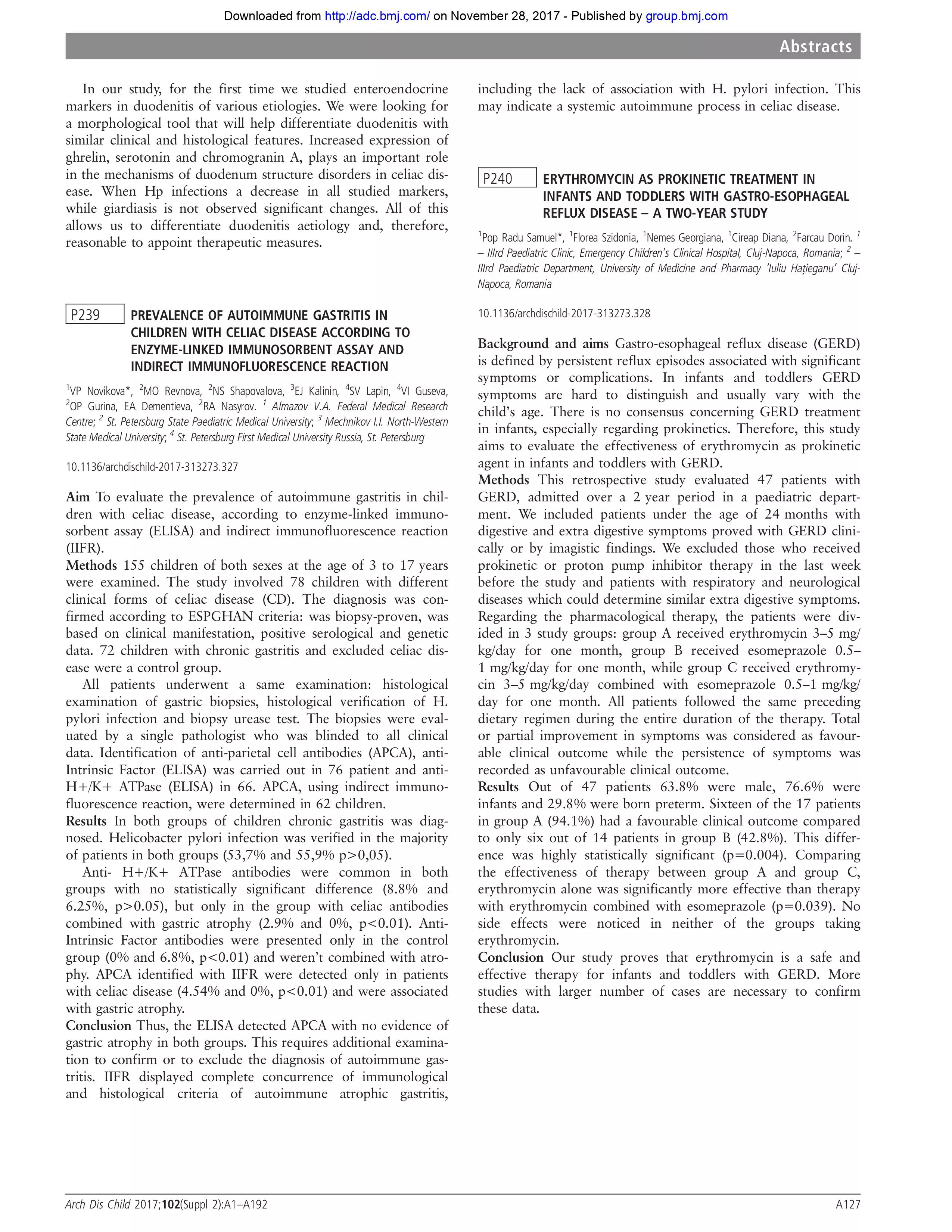 Prevalence of autoimmune gastritis in children with celiac disease according to enzyme-linked immunosorbent assay and indirect immunofluorescence reaction