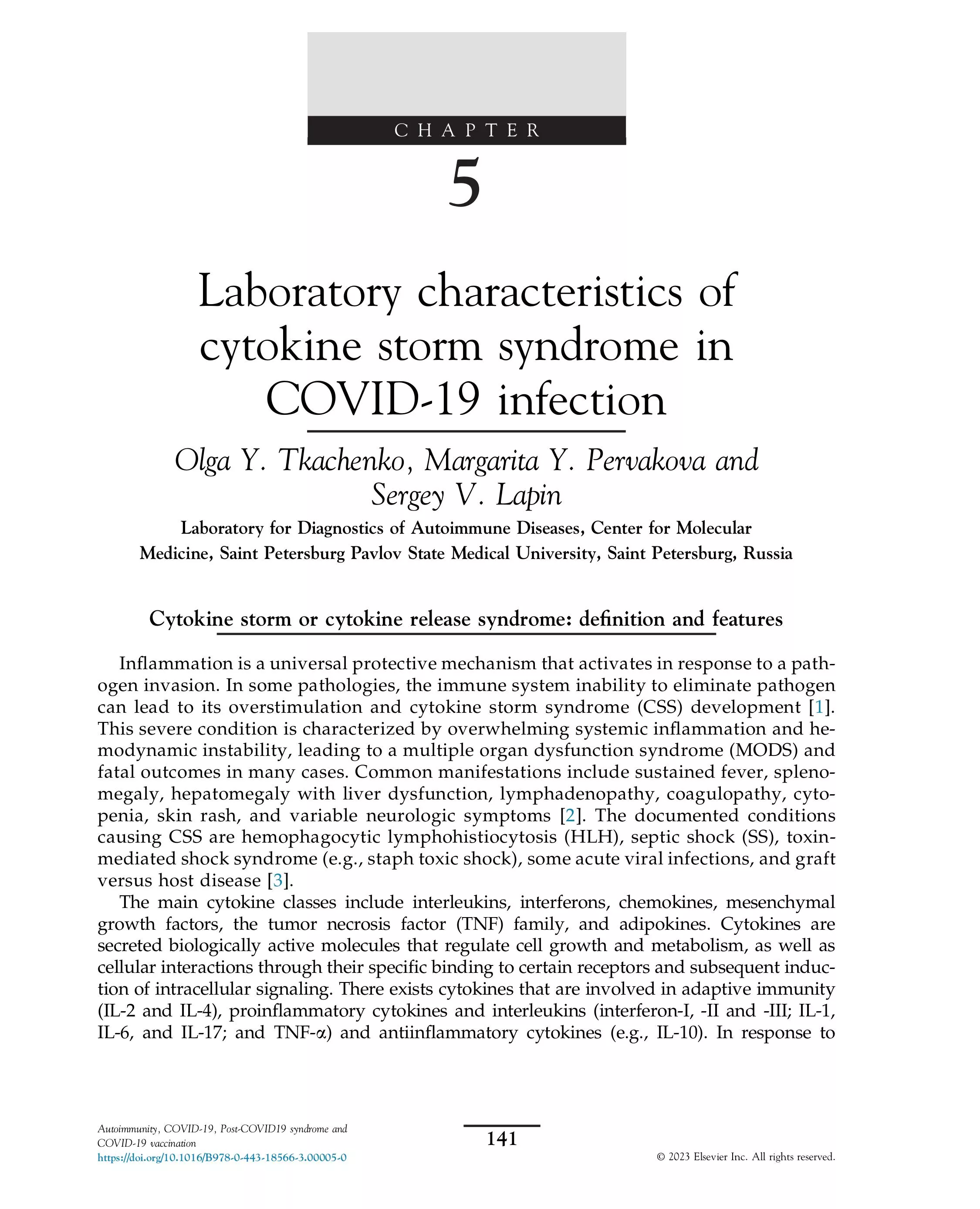 Laboratory characteristics of cytokine storm syndrome in COVID-19 infection Laboratory characteristics of cytokine storm syndrome in COVID-19 infection