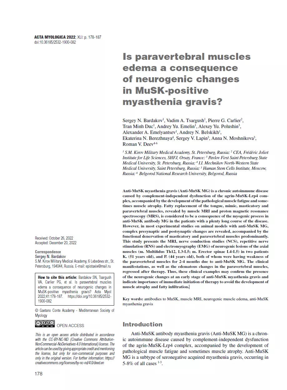 Is paravertebral muscles edema a consequence of neurogenic changes in MuSK-positive myasthenia gravis Is paravertebral muscles edema a consequence of neurogenic changes in MuSK-positive myasthenia gravis