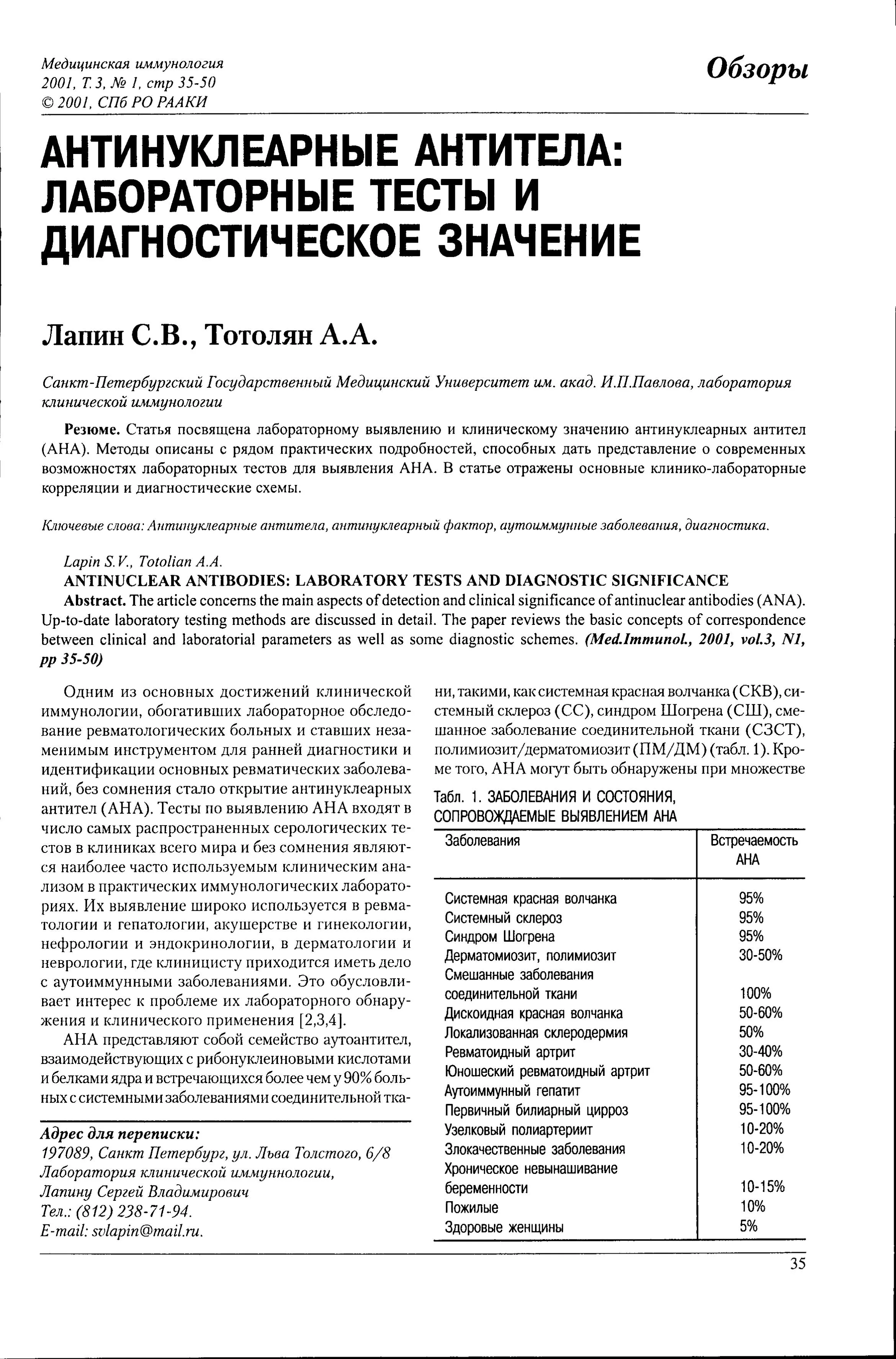 Антинуклеарные антитела: лабораторные тесты и диагностическое значение Антинуклеарные антитела: лабораторные тесты и диагностическое значение