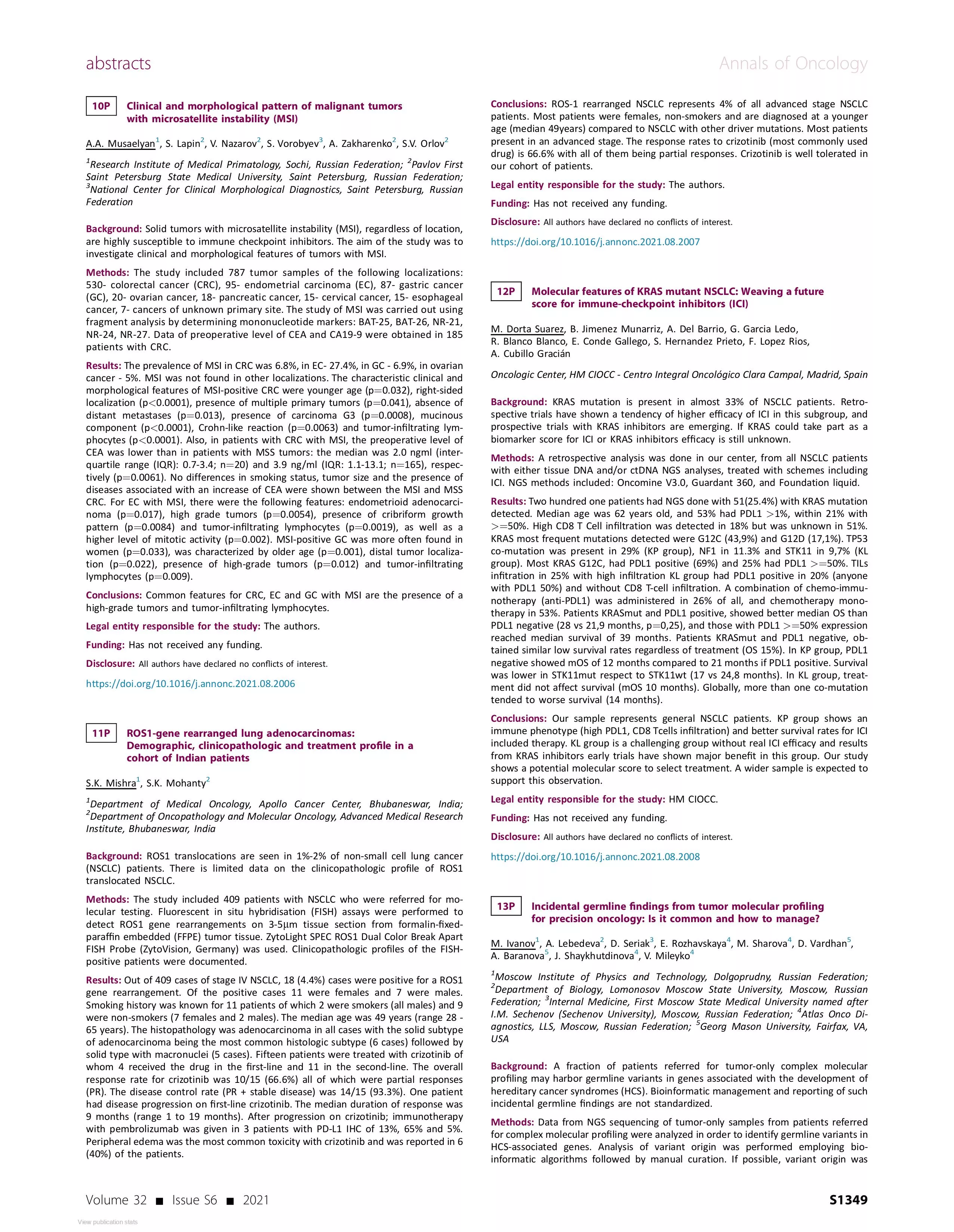 Clinical and morphological pattern of malignant tumors with microsatellite instability (MSI) Clinical and morphological pattern of malignant tumors with microsatellite instability (MSI)